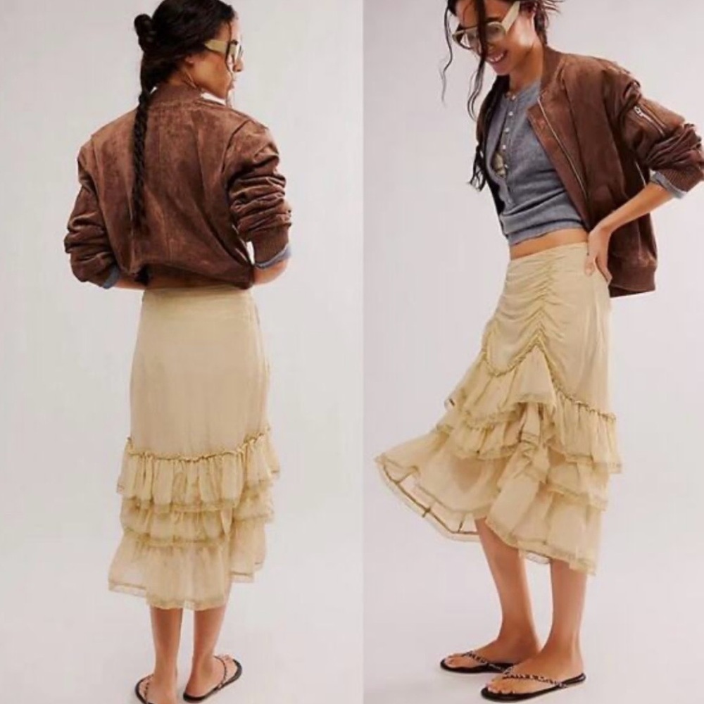Free People Calliope Ruffle MIDI Skirt Size XS NWT